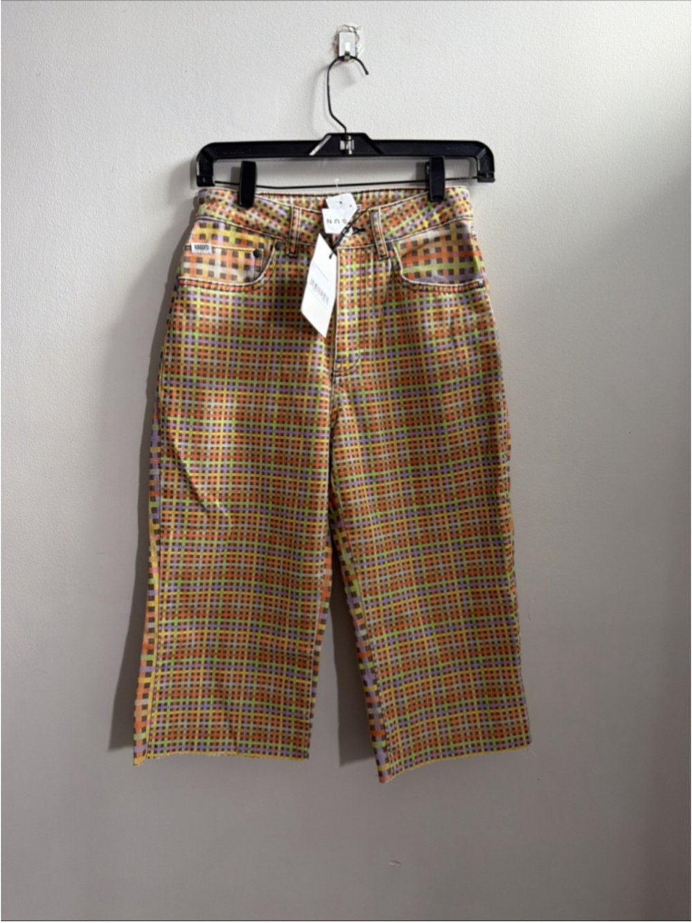 NEW WOMEN’S RAGGED JEANS OBLIVION MULTICOLOR PLAID SIZE 26 CAPRI